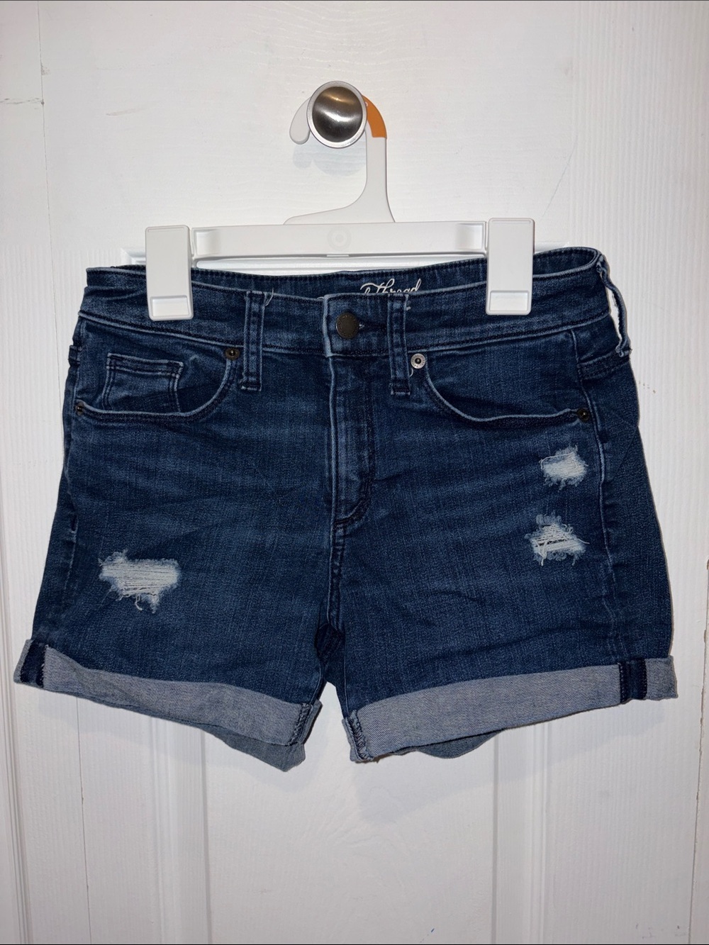 Universal Thread Dark Indigo Distressed Rolled Cuff Jean Shorts